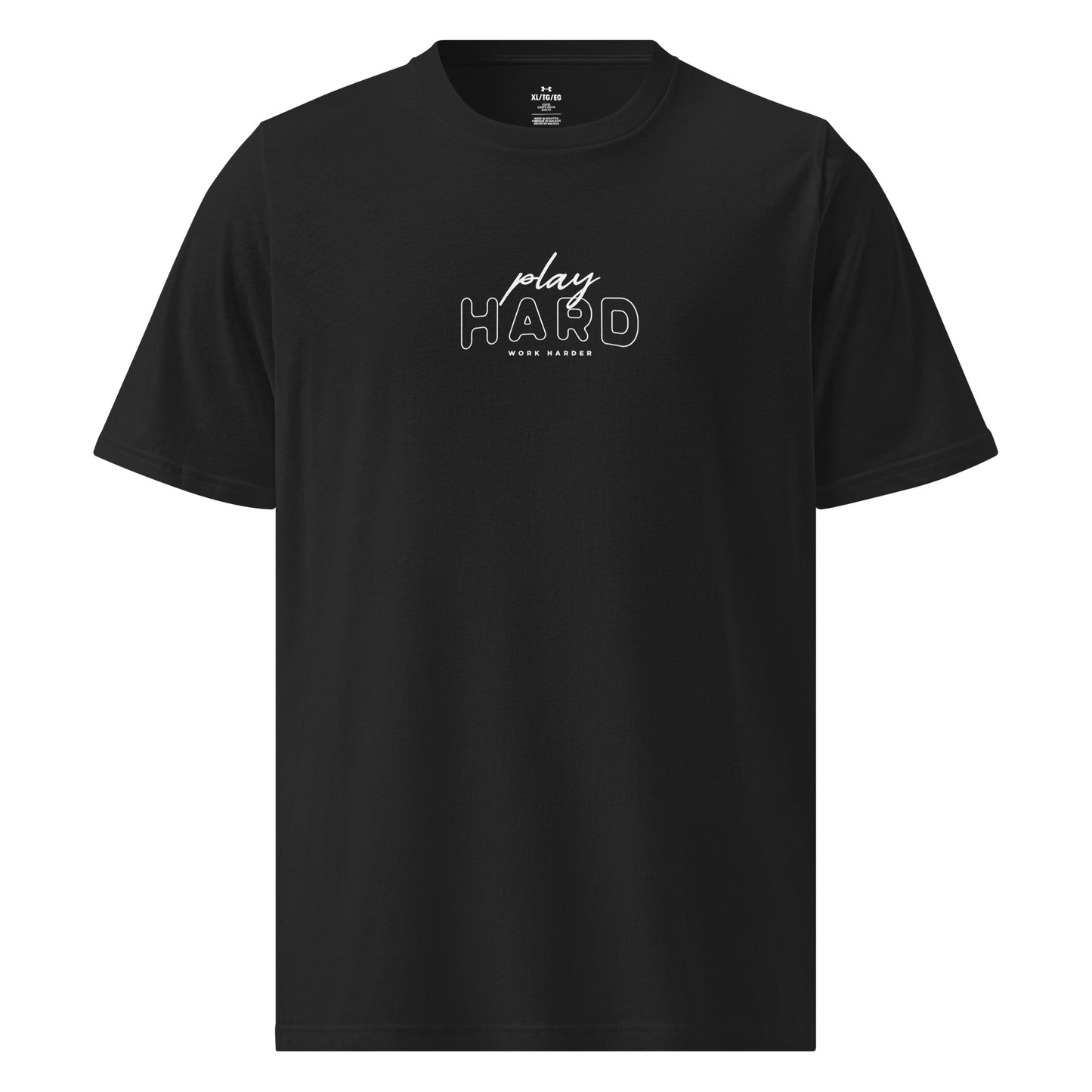 Motivational gym shirt – Under Armour athletic wear with Play Hard Work Harder graphic, unisex performance t-shirt for running, fitness, and gym sessions, athletic workout tee