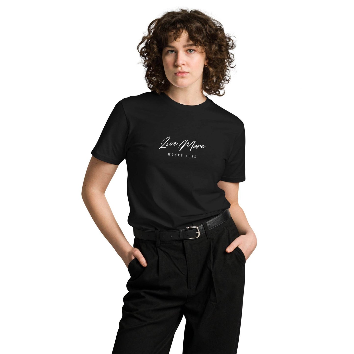 Live More, Worry Less – Premium T-Shirt | Positive Mindset | motivational, inspirational, affirmation apparel | pure cotton | gritwear | Wear Grit | Clothing Brand