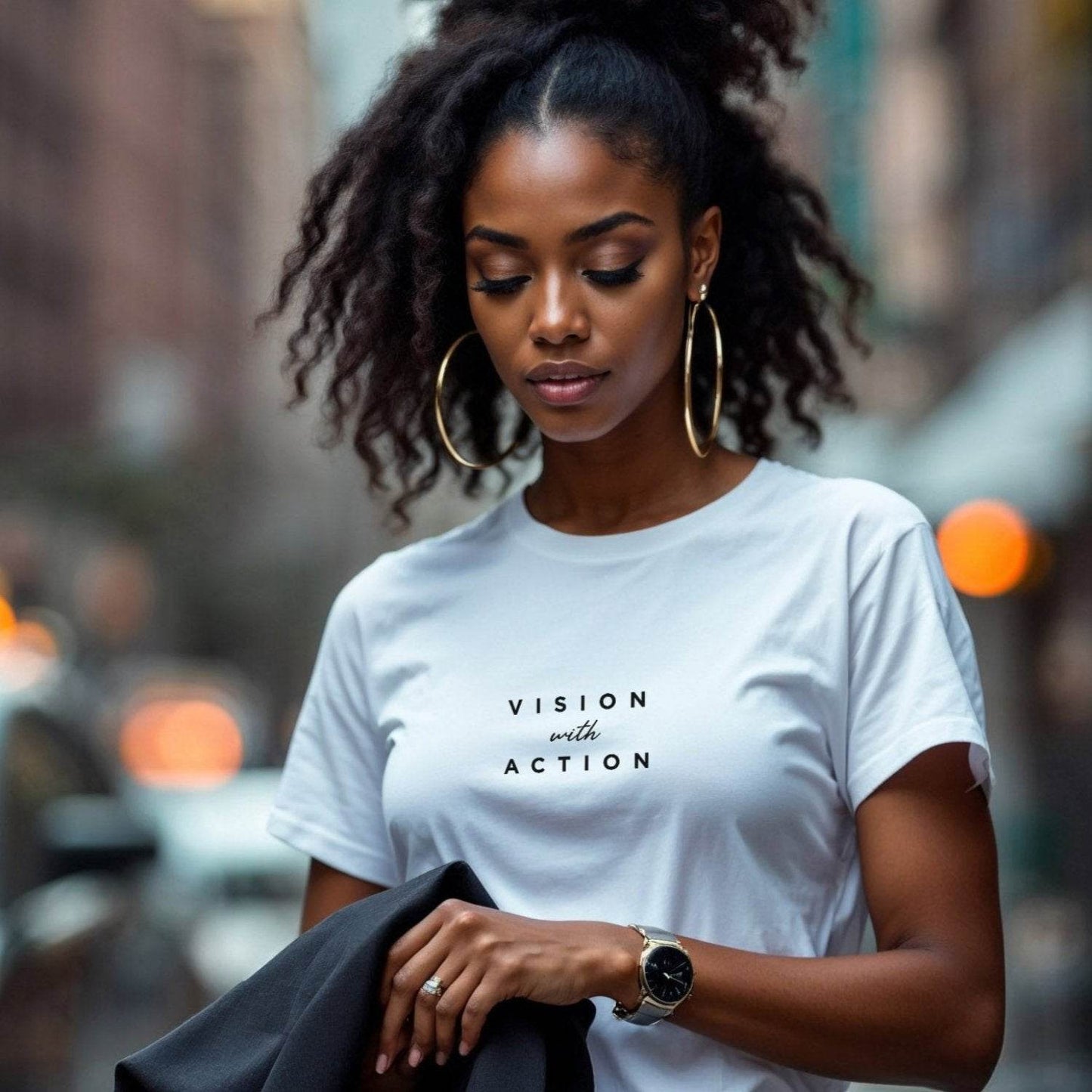 Vision with Action – Unisex Premium T-Shirt | Motivational Affirmation | Leadership Clothing | Mindset Grit Wear Brand