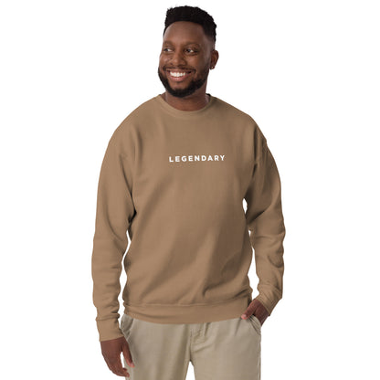 A female model wearing cream Legendary motivational grit sweatshirt for achievers focused on growth, discipline, and long-term success by wear grit brand clothing