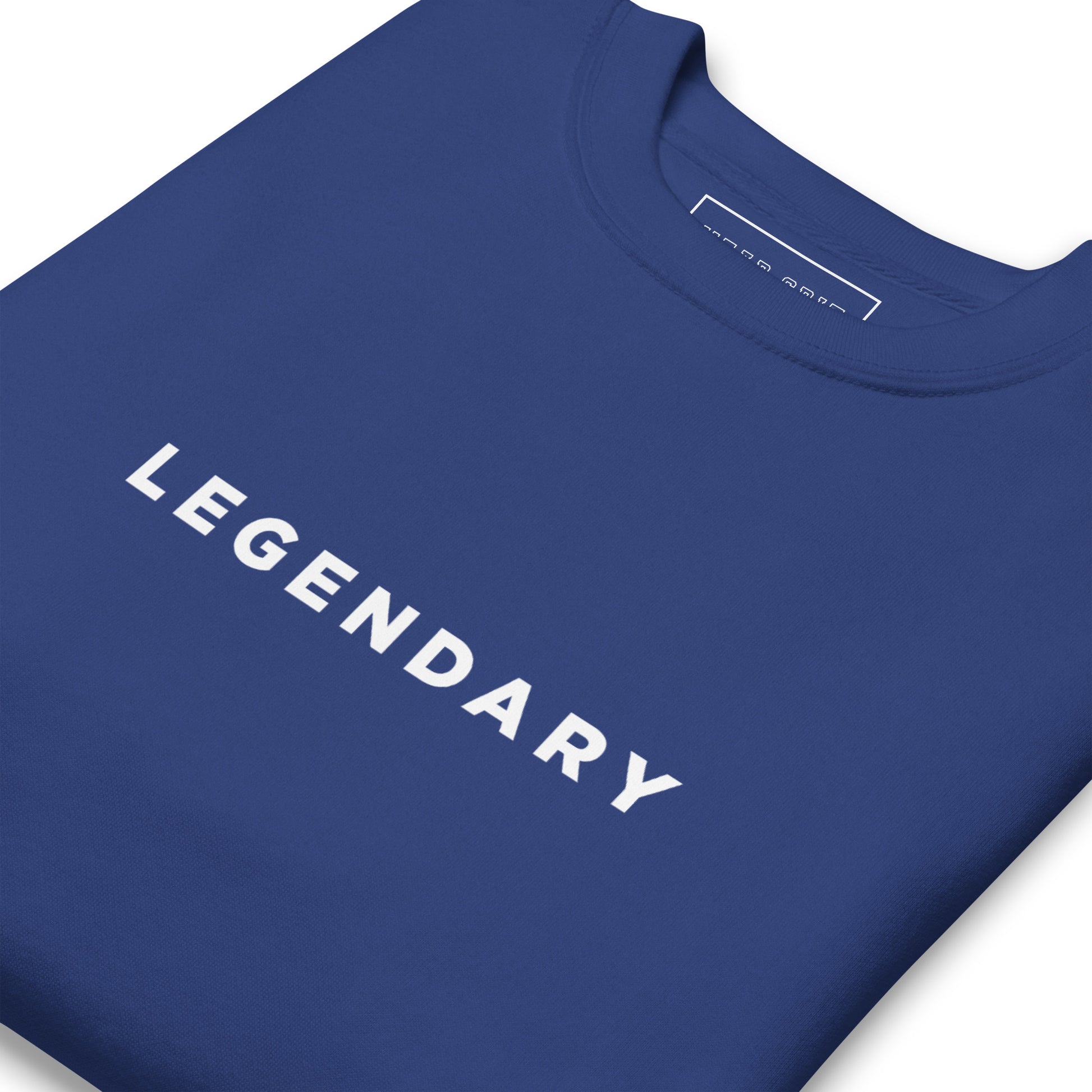 Close up Blue Legendary motivational grit sweatshirt for achievers focused on growth, discipline, and long-term success by wear grit brand clothing