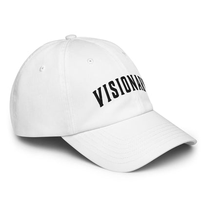 White Visionary Under Armour® dad hat with embroidered logo, low-profile unstructured design, curved visor, and adjustable strap for focused, clear, and long-term disciplined everyday grind, product by Wear Grit Brand Clothing