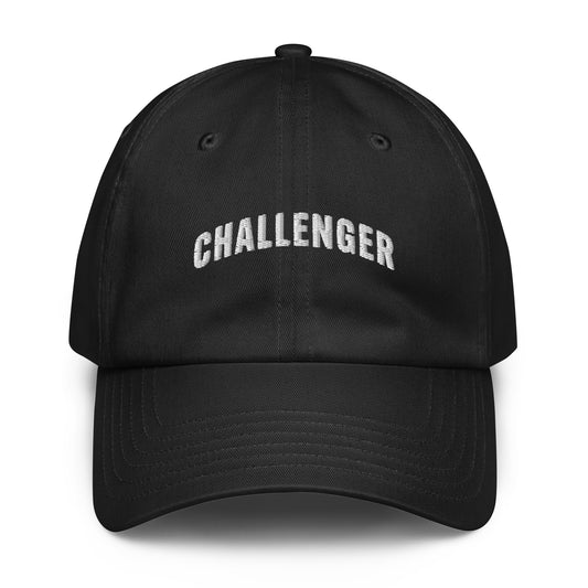 Black Challenger Under Armour dad hat with curved visor, low-profile unstructured fit, and embroidered logo for everyday performance wear by Wear Grit Brand
