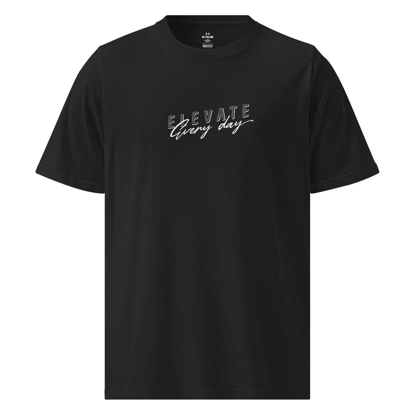A black Elevate Every Day Under ArmourⓇ athletic t-shirt with relaxed fit and premium performance fabric, motivational sportswear by Wear Grit Brand Clothing