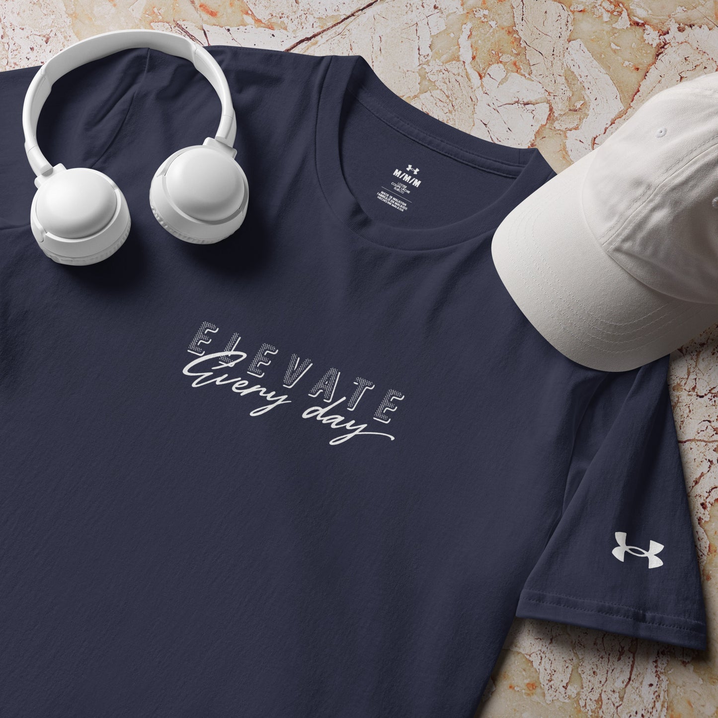 Elevate Every Day Under ArmourⓇ athletic t-shirt with relaxed fit and premium performance fabric, motivational sportswear by Wear Grit Brand Clothing