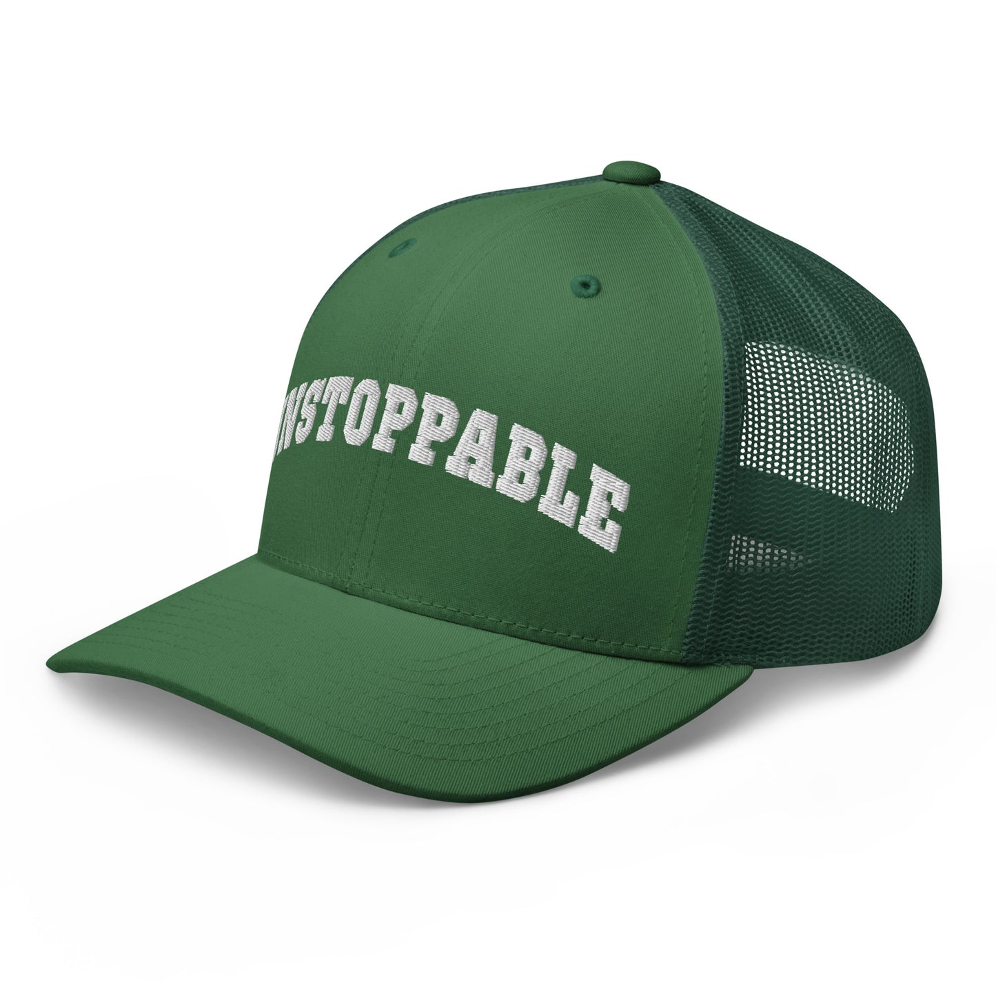 green Unstoppable Trucker Hat mindset-driven by Wear Grit Brand Apparel – structured performance trucker hat for discipline, focus, and consistency