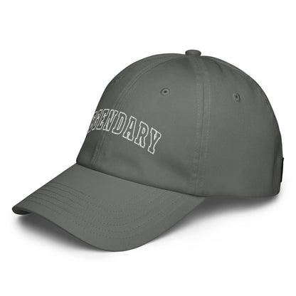 Grey Legendary Under Armour® dad hat featuring an embroidered logo, low-profile unstructured design, adjustable strap, and performance-focused athletic style to elevate your mindset | Product by Wear Grit Brand Clothing