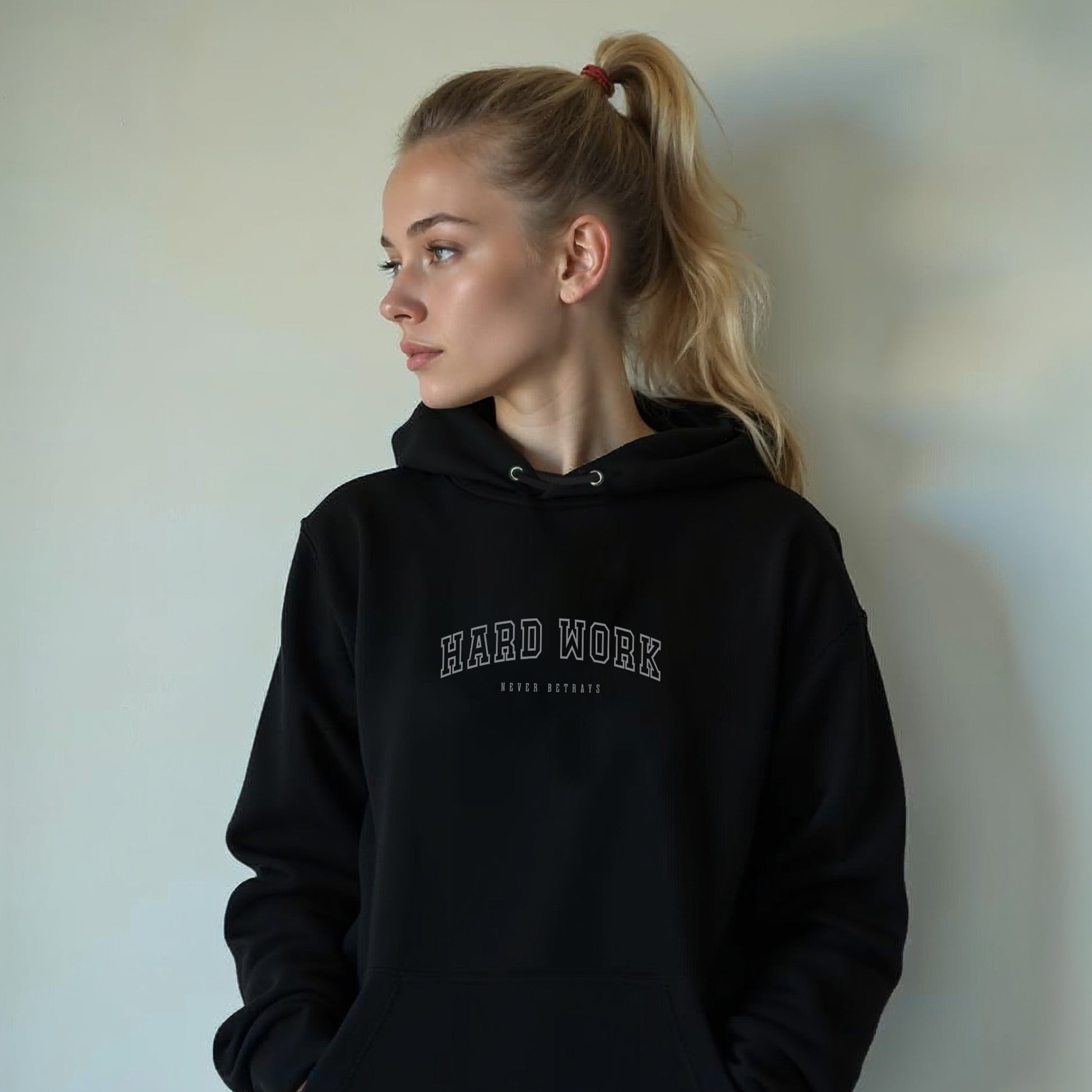 hard work motivational black hoodie