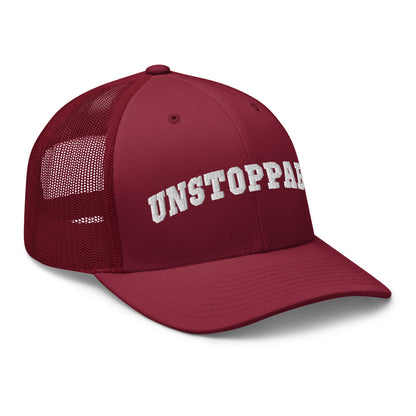 Maroon Unstoppable Trucker Hat mindset-driven by Wear Grit Brand Apparel – structured performance trucker hat for discipline, focus, and consistency
