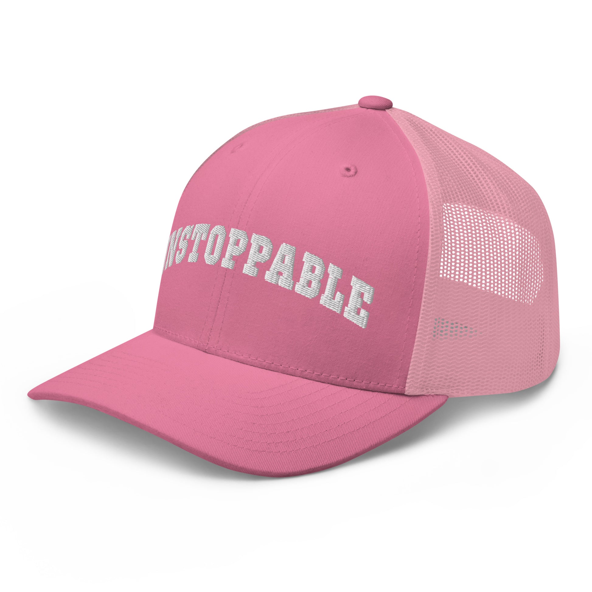 pink Unstoppable Trucker Hat mindset-driven by Wear Grit Brand Apparel – structured performance trucker hat for discipline, focus, and consistency