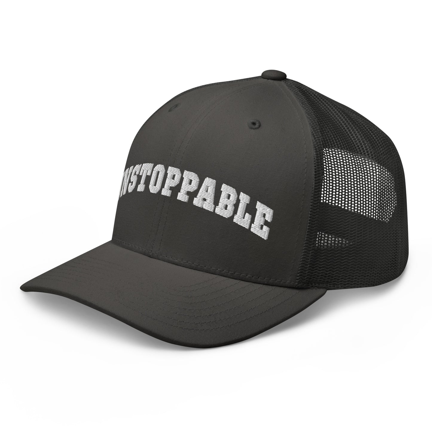 Unstoppable Trucker Hat mindset-driven by Wear Grit Brand Apparel – structured performance trucker hat for discipline, focus, and consistency