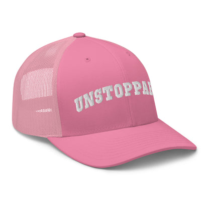 Pink Unstoppable Trucker Hat mindset-driven by Wear Grit Brand Apparel – structured performance trucker hat for discipline, focus, and consistency