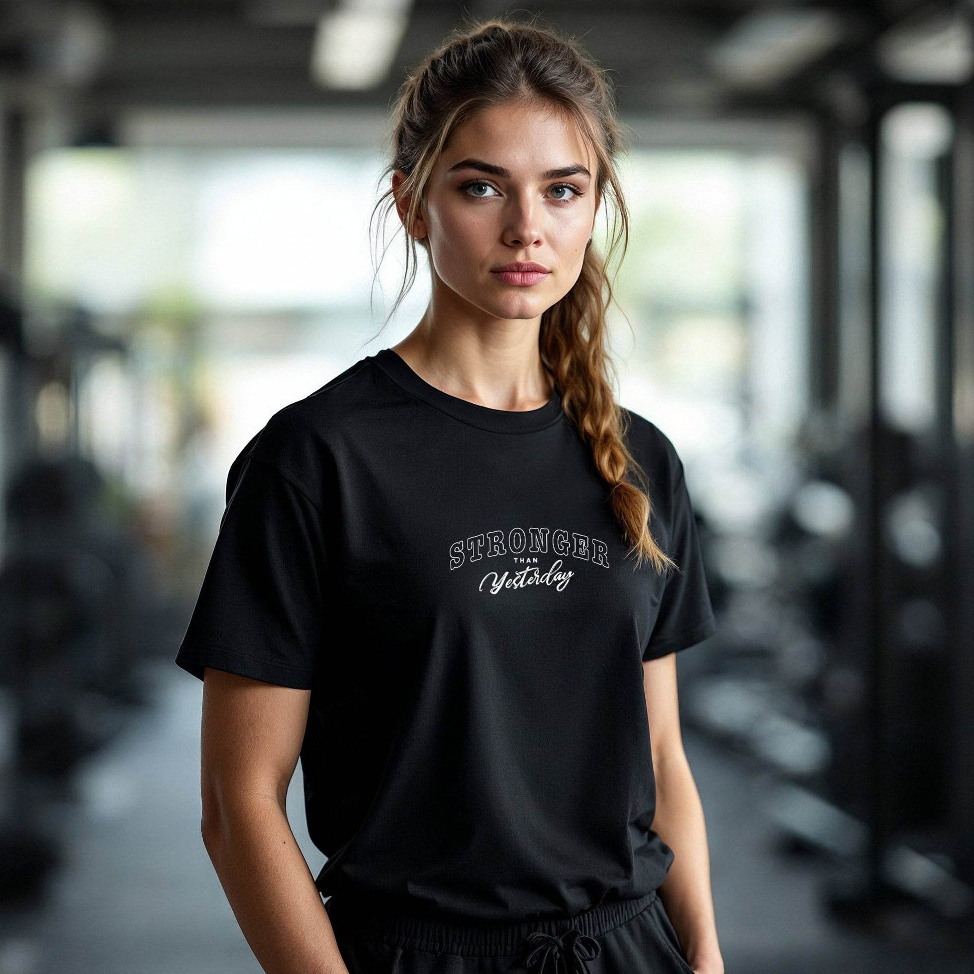 Stronger Than Yesterday motivational t-shirt by Wear Grit Brand—grit attire cotton tee for growth and resilience