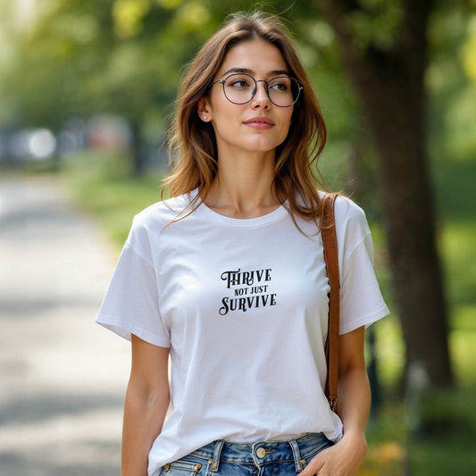 Thrive, Not Just Survive – Unisex Premium T-Shirt, progress shirt, purpose, affirmation, mindset, true grit, apparel, motivation | Wear Grit Clothing Brand