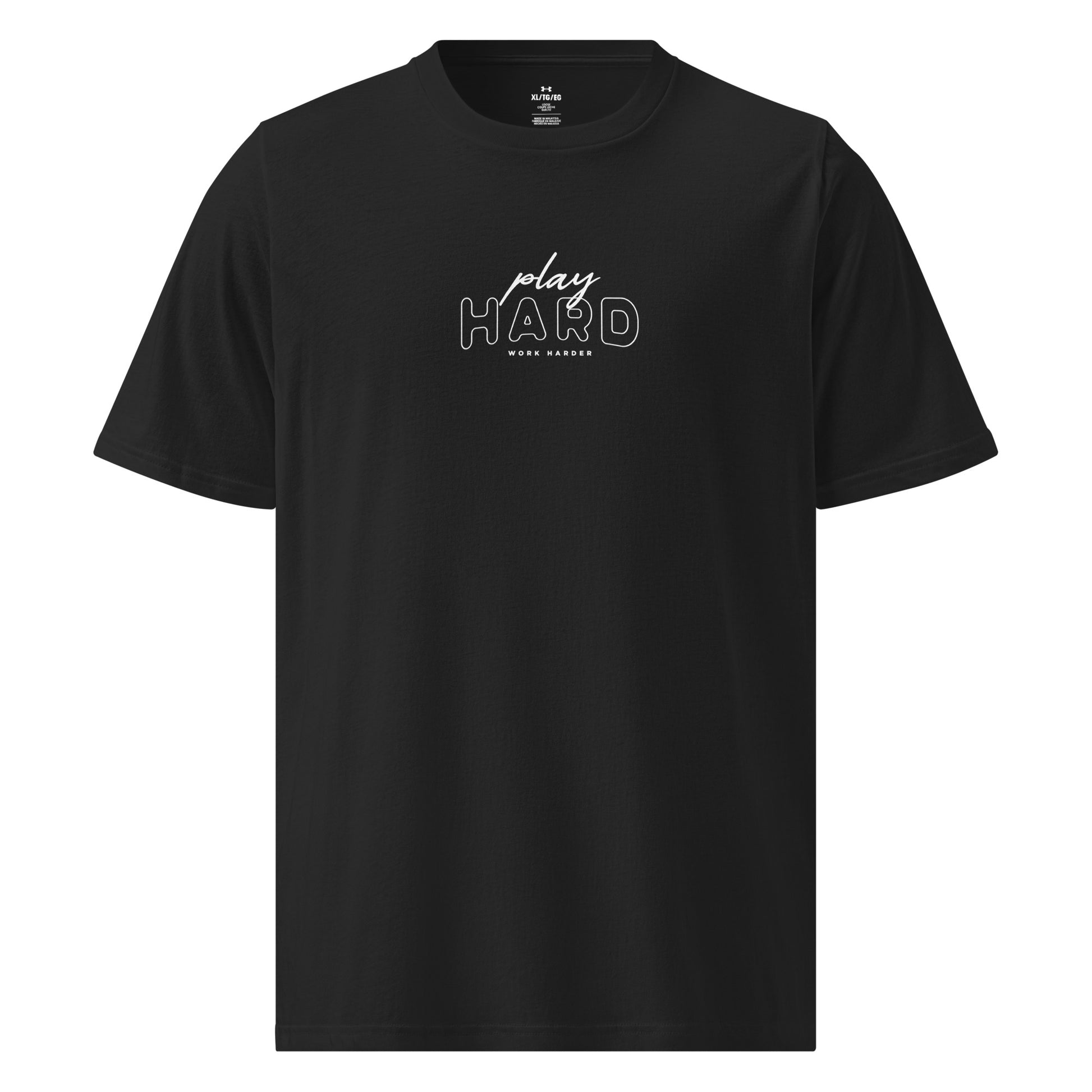 Motivational gym shirt – Under Armour athletic wear with Play Hard Work Harder graphic, unisex performance t-shirt for running, fitness, and gym sessions, athletic workout tee