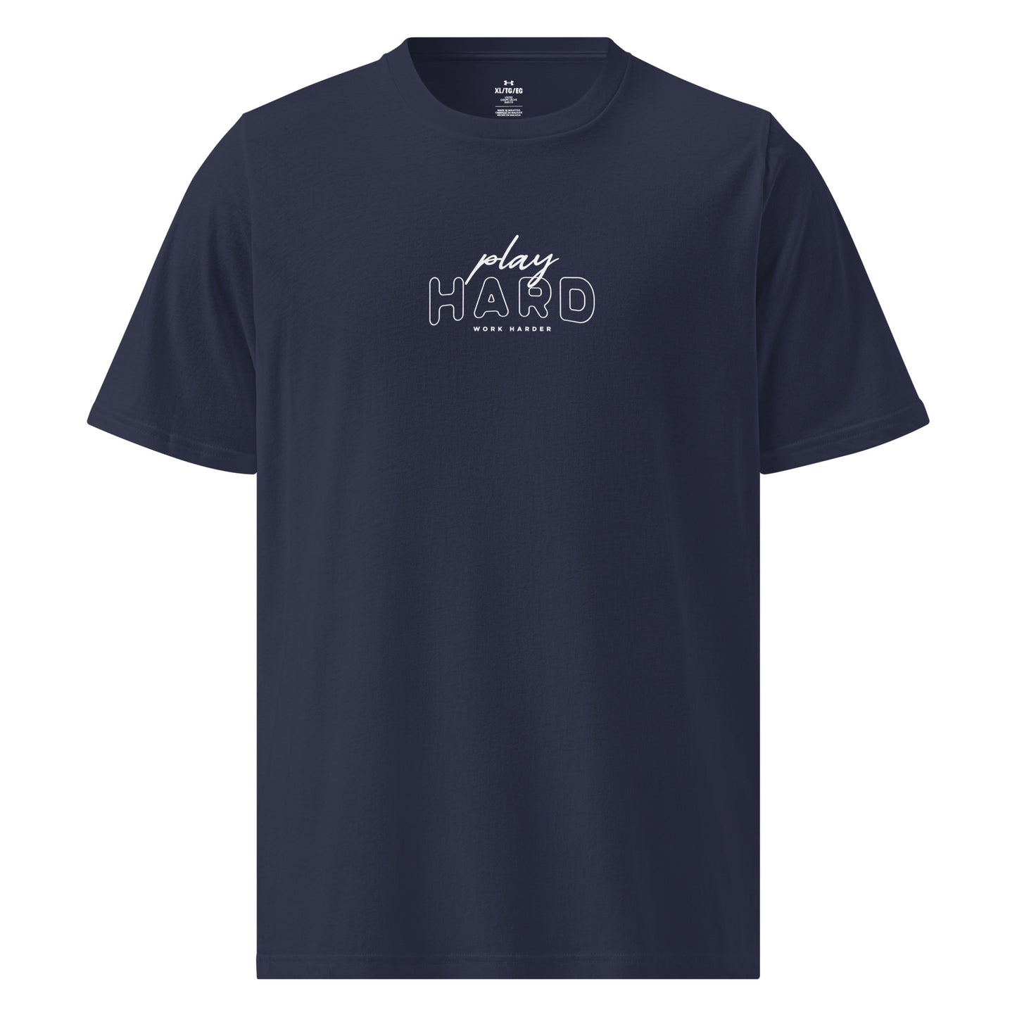 Motivational gym shirt – Under Armour athletic wear with Play Hard Work Harder graphic, unisex performance t-shirt for running, fitness, and gym sessions, athletic workout tee