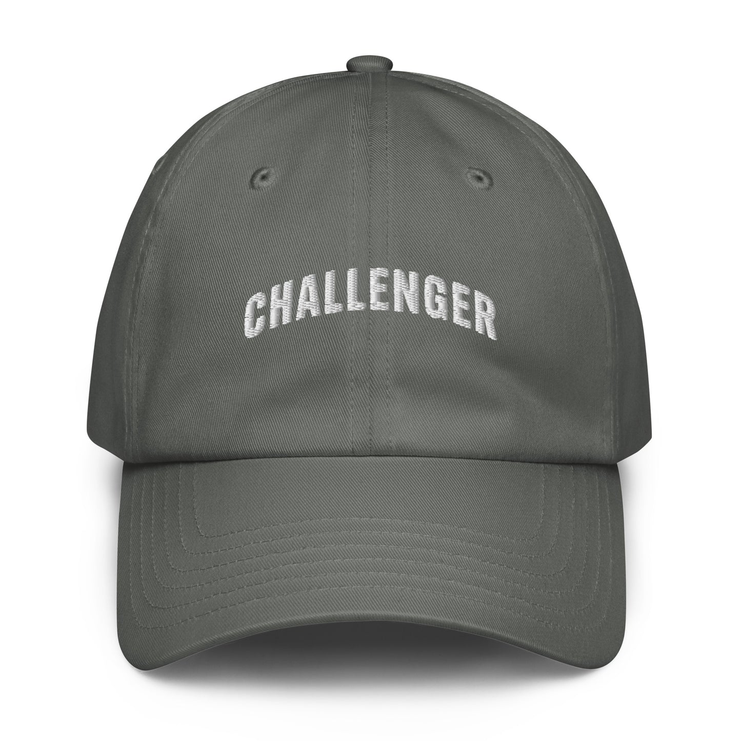 Grey Challenger Under Armour dad hat with curved visor, low-profile unstructured fit, and embroidered logo for everyday performance wear by Wear Grit Brand