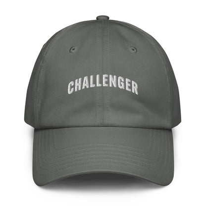 Grey Challenger Under Armour dad hat with curved visor, low-profile unstructured fit, and embroidered logo for everyday performance wear by Wear Grit Brand