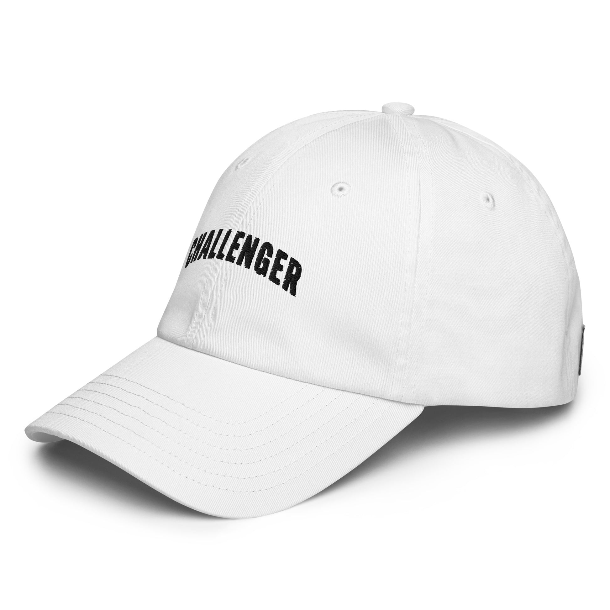 White Challenger Under Armour dad hat with curved visor, low-profile unstructured fit, and embroidered logo for everyday performance wear by Wear Grit Brand
