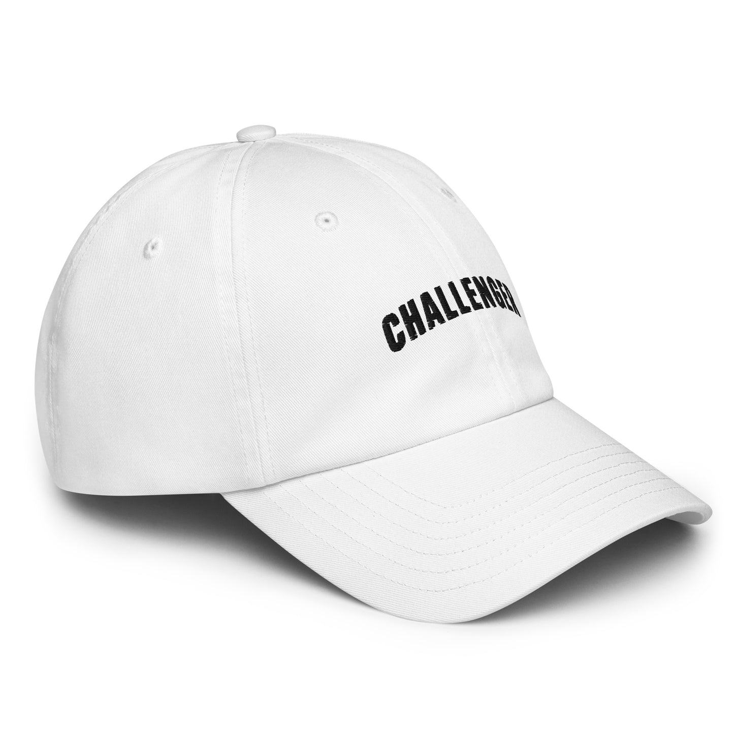 White Challenger Under Armour dad hat with curved visor, low-profile unstructured fit, and embroidered logo for everyday performance wear by Wear Grit Brand