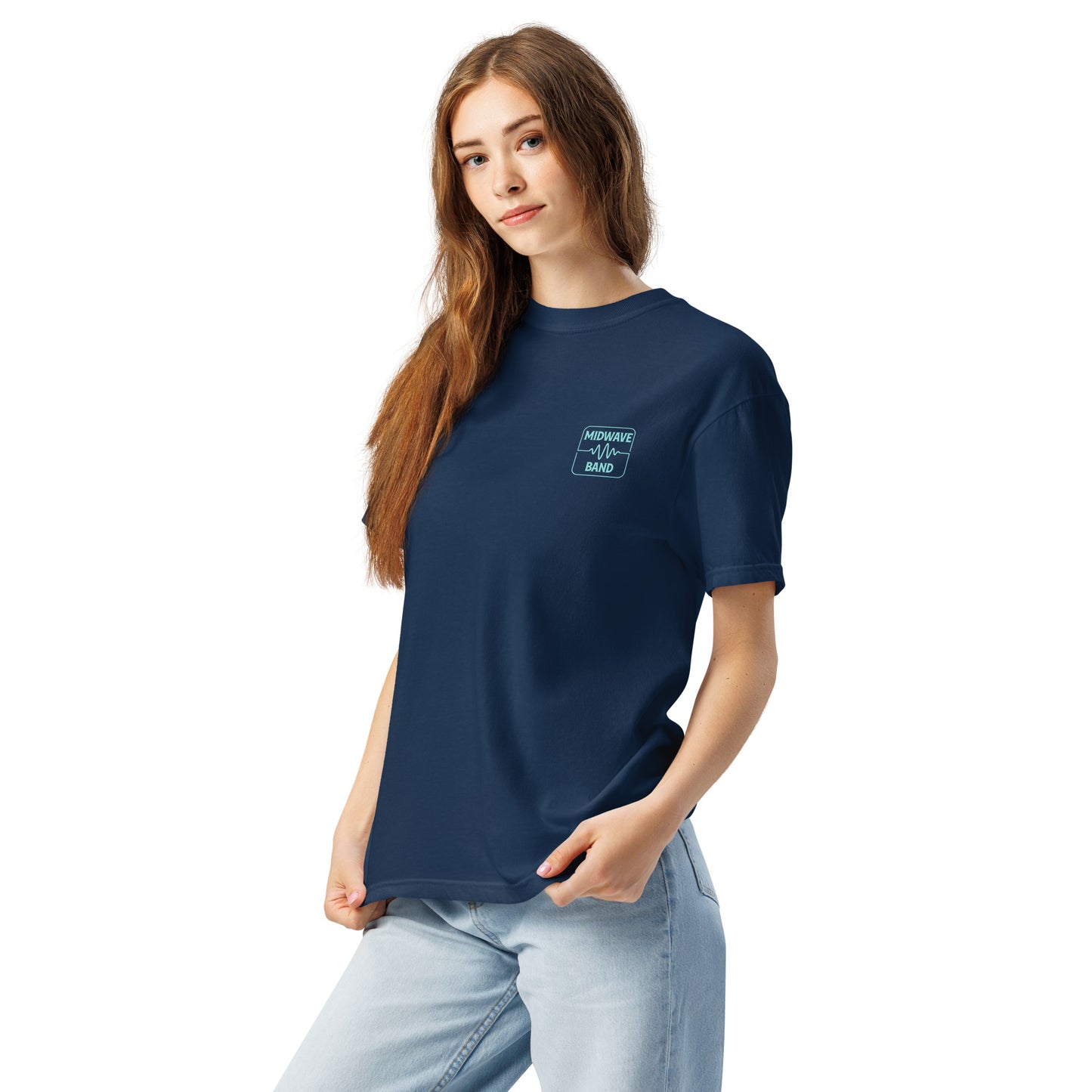 Midwave Band custom order t-shirt worn at outdoor concert – soft heavyweight cotton music festival apparel