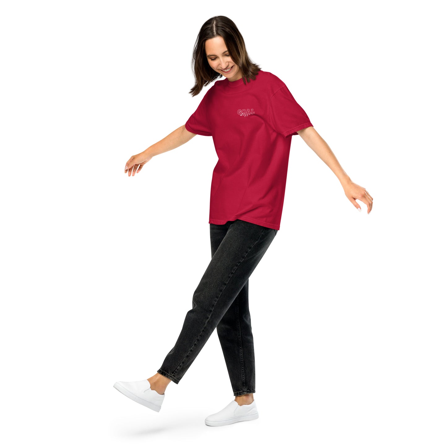Model wearing Goal Digger motivational affirmation shirt made of 100% cotton, relaxed unisex fit, promoting grit, mindset, and growth-focused fashion by Wear Grit Brand clothing