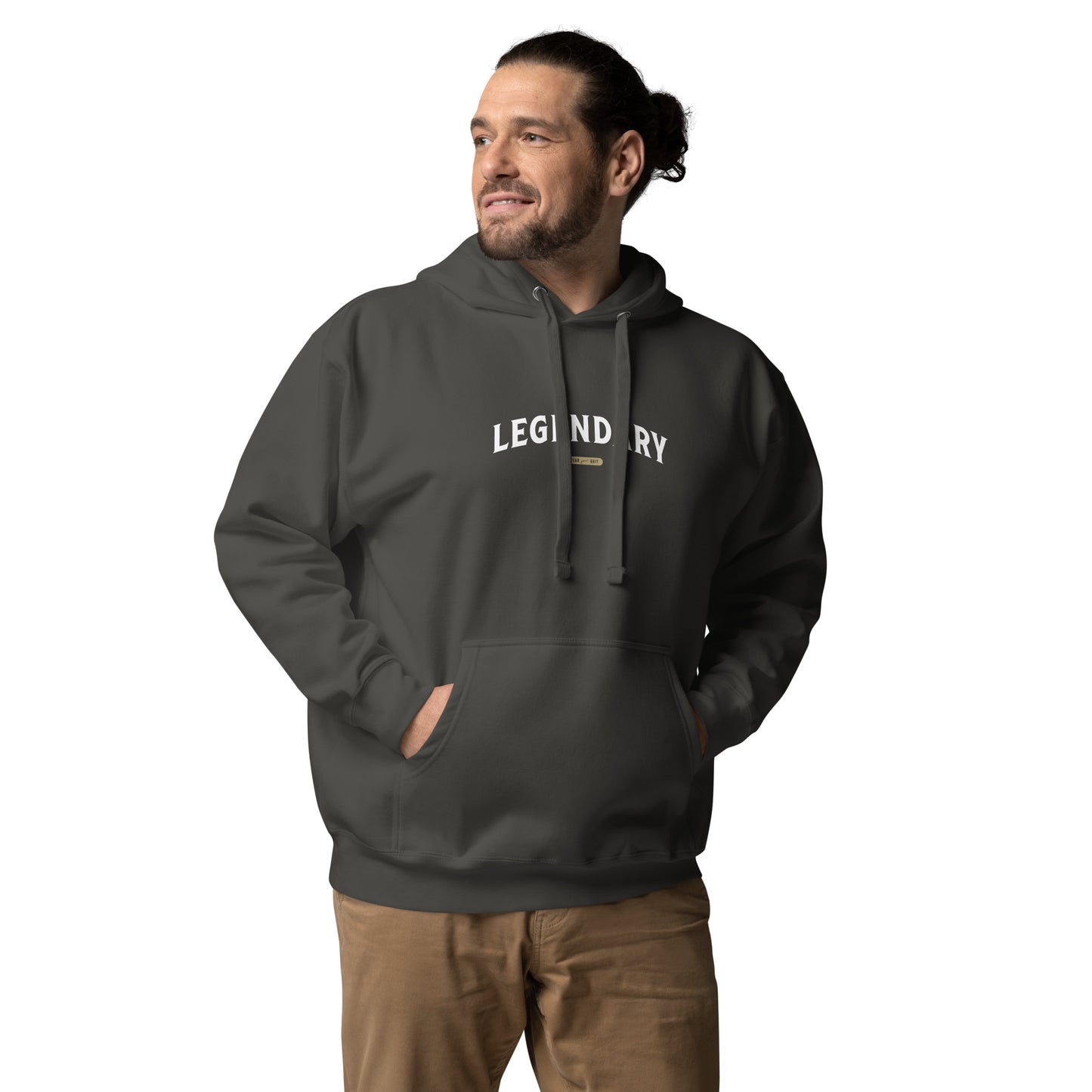 Model wearing Legendary Hoodie—resilience mindset grit apparel for leaders