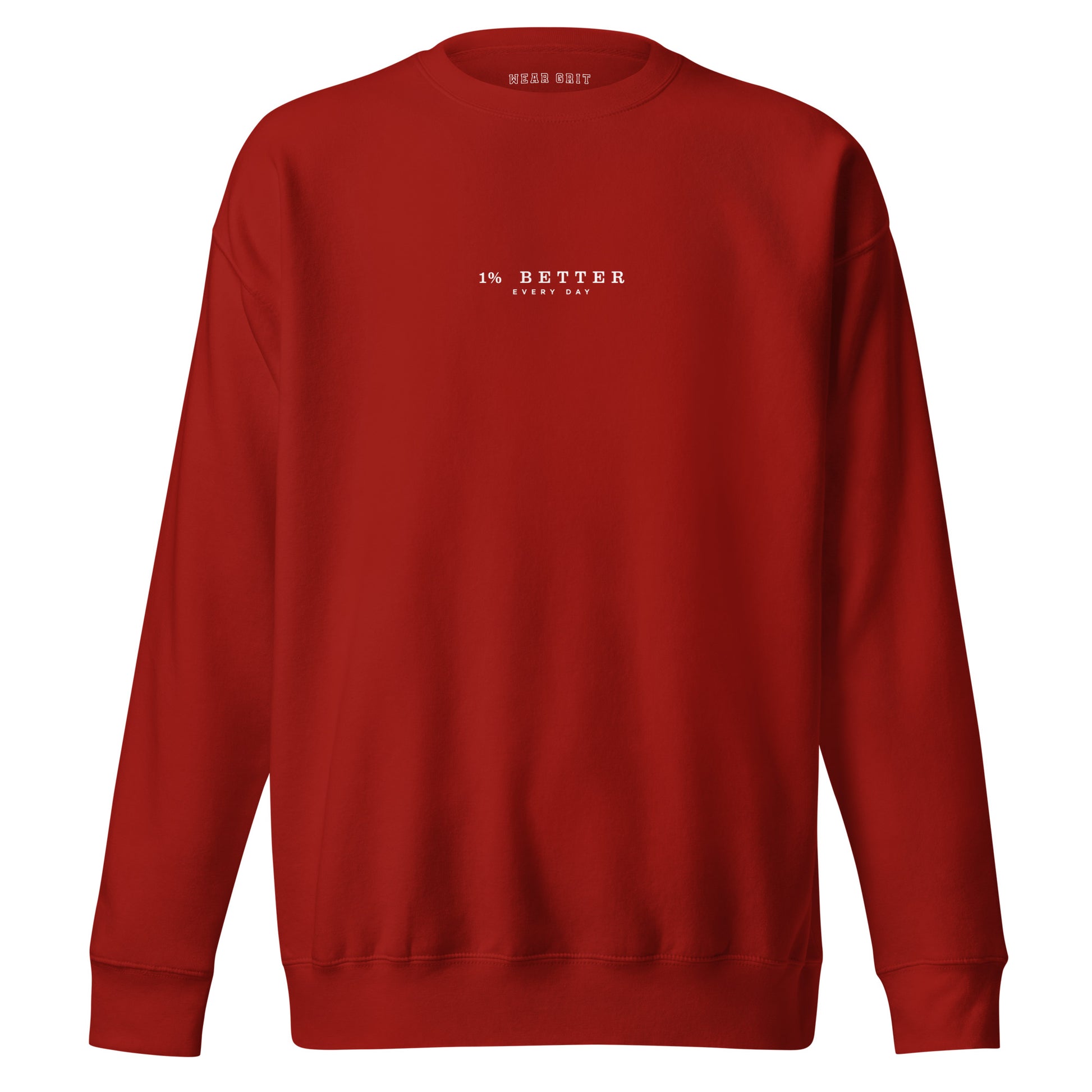 red 1% Better Every Day — Motivational Grit biege Sweatshirt; mindset apparel for leaders and achievers focused on growth and discipline by wear grit brand clothing