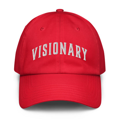 Red Visionary Under Armour® dad hat with embroidered logo, low-profile unstructured design, curved visor, and adjustable strap for focused, clear, and long-term disciplined everyday grind, product by Wear Grit Brand Clothing