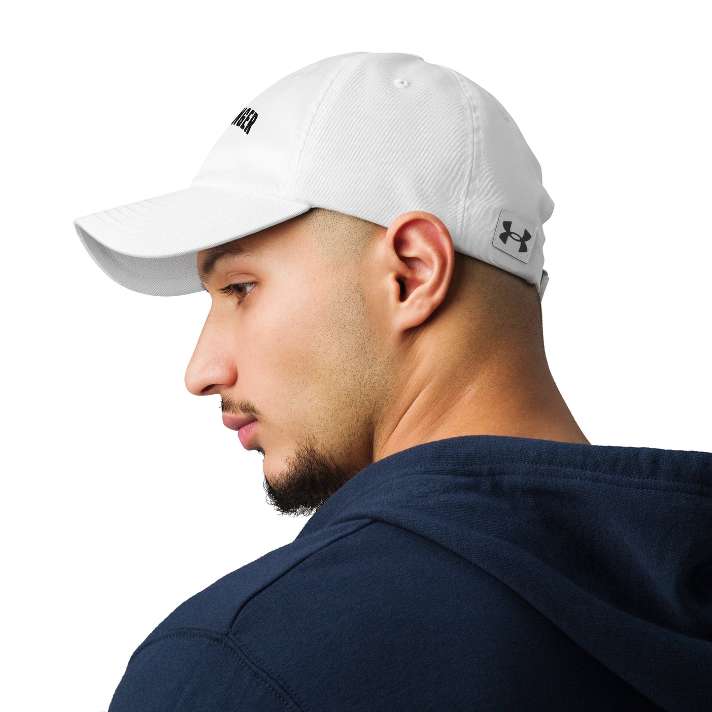 Athlete wearing white Challenger Under Armour dad hat with curved visor, low-profile unstructured fit, and embroidered logo for everyday performance wear by Wear Grit Brand