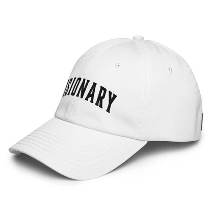 White Visionary Under Armour® dad hat with embroidered logo, low-profile unstructured design, curved visor, and adjustable strap for focused, clear, and long-term disciplined everyday grind, product by Wear Grit Brand Clothing