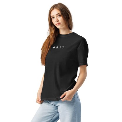 Woman in black Grit T-Shirt mindset-driven apparel designed for discipline, focus, consistency, and everyday growth from Wear Grit Brand